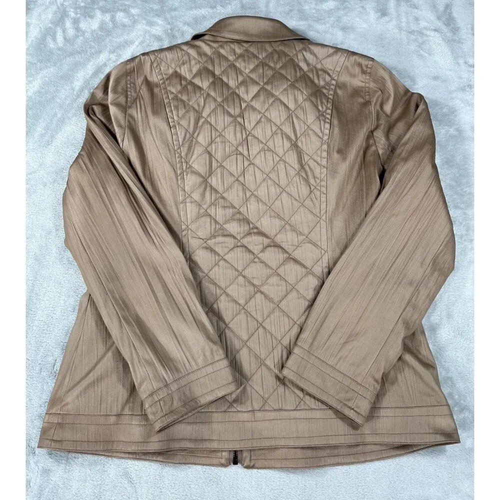 Laura Ashley Womens Quilted Jacket Medium Gold Champagne Metallic Shimmer Zip